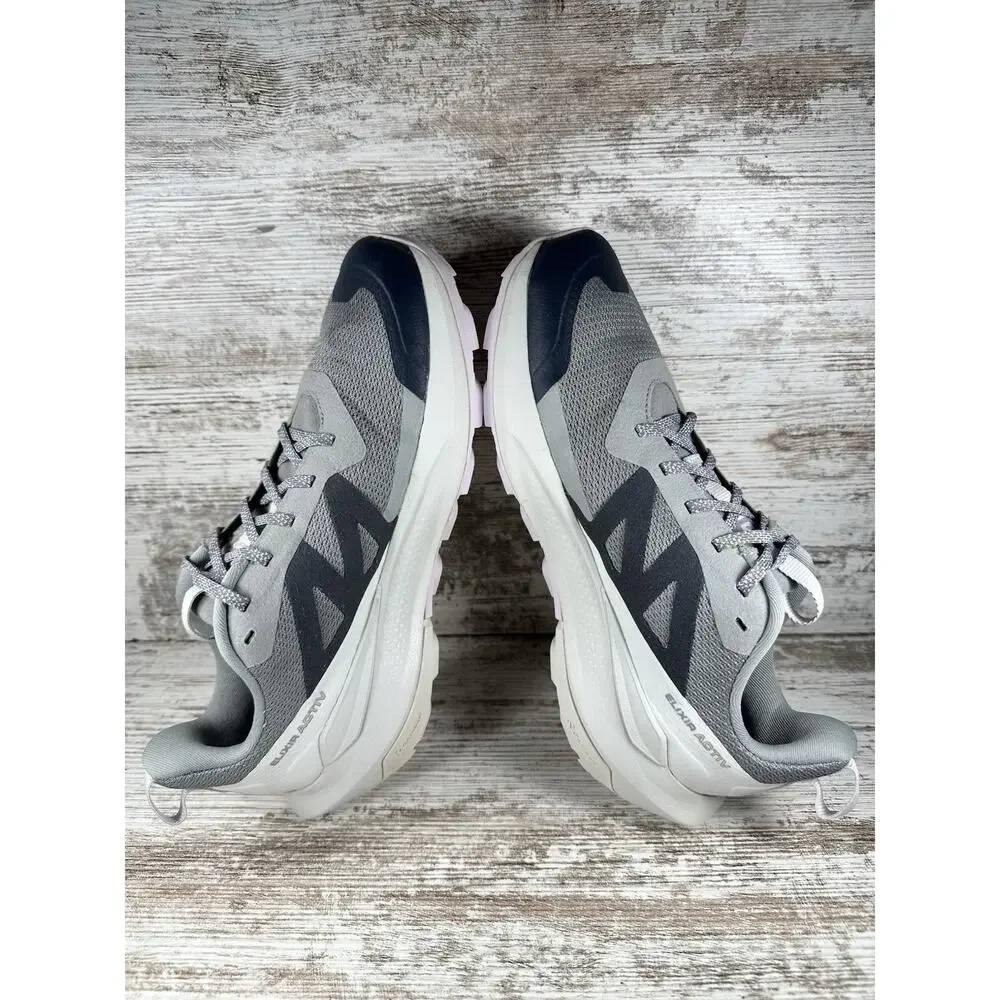Women's Salomon Elixir Activ GTX Low WP Trail Running Shoes Gray/Lilac Sz 9 EUC!